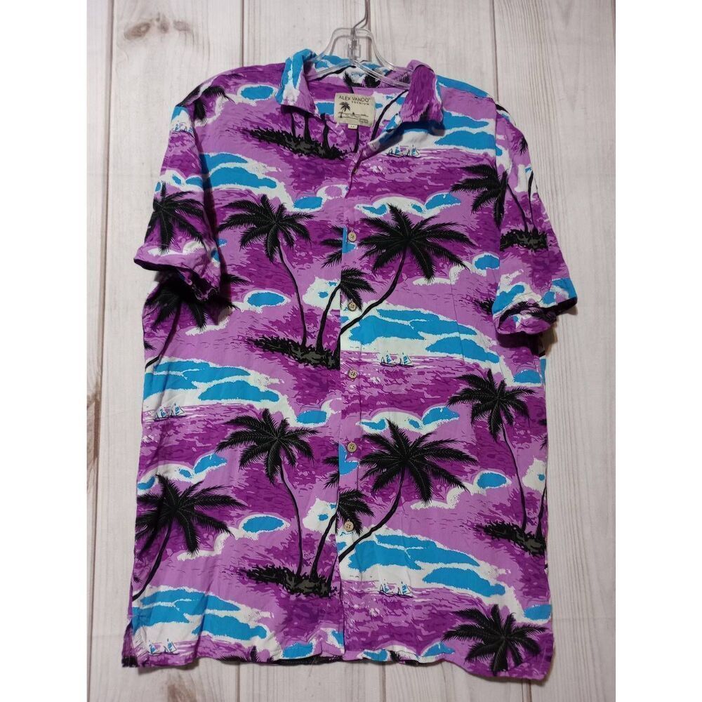 Alex Vando Shirt Men's Medium Purple Hawaiian Button Front
